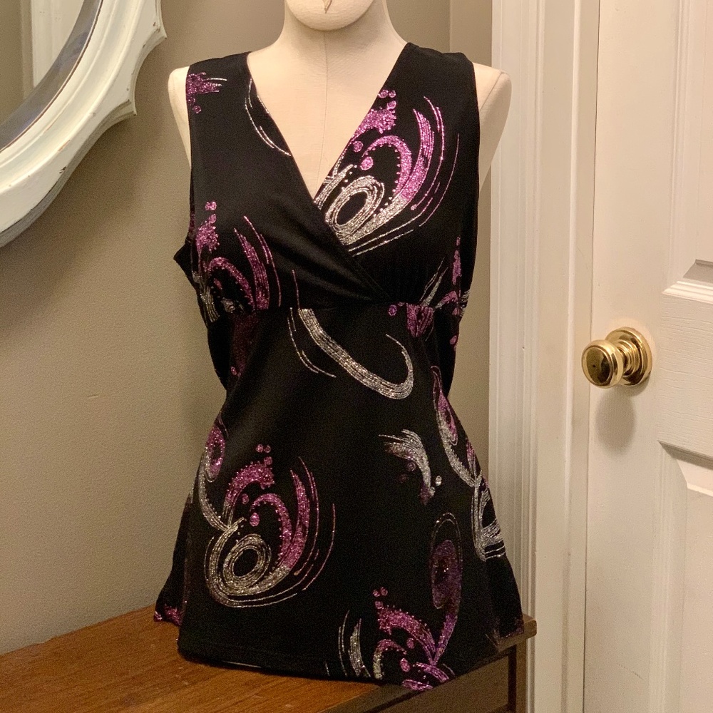 Retro Cross Over Empire waisted Sleeveless Blouse